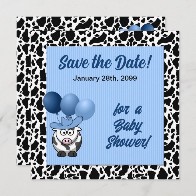 Blue Western Baby Dusche Save The Date (Vorne/Hinten)