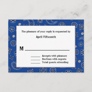 Blue Western Bandana Custom Wedding RSVP Card Karte