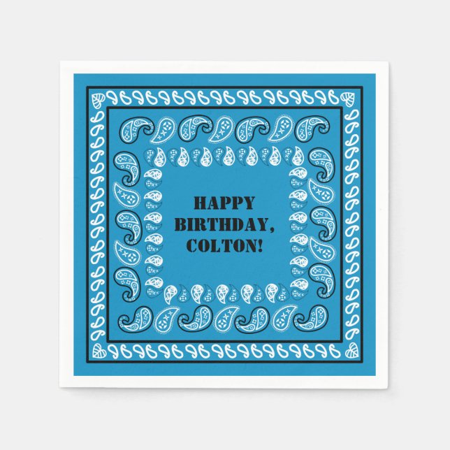 Blue Western Bandana Print Geburtstagsparty Serviette (Vorderseite)