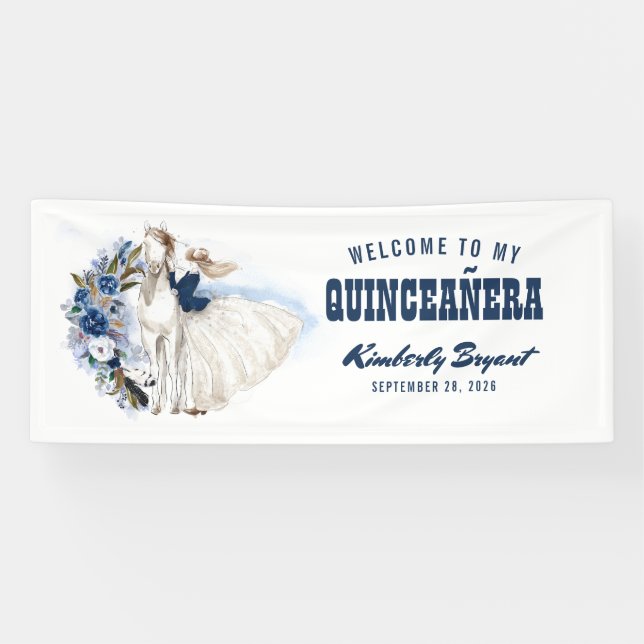 Blue Western Quinceanera 15. Geburtstag Banner (Horizontal)