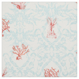 Blue Wethered Vintag Beach Ocean Corner Damask Stoff
