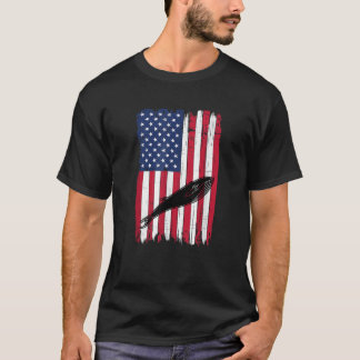 Blue Whale Animal Silhouette American Flag USA Pat T-Shirt
