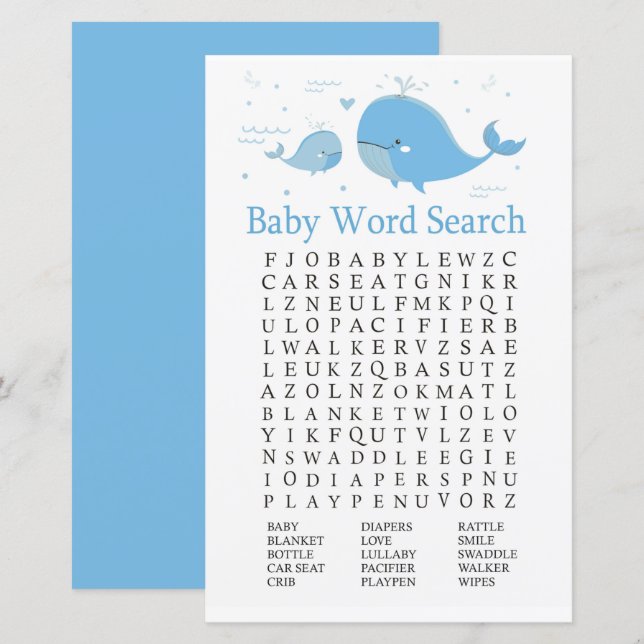 Blue Whale Baby Shooter Word Search Game (Vorne/Hinten)