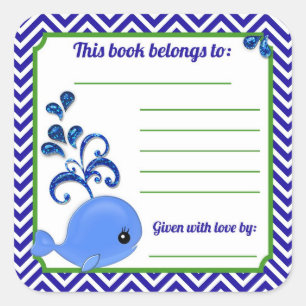 Blue Whale Baby Shower Book Plakatkleber Sq Quadratischer Aufkleber