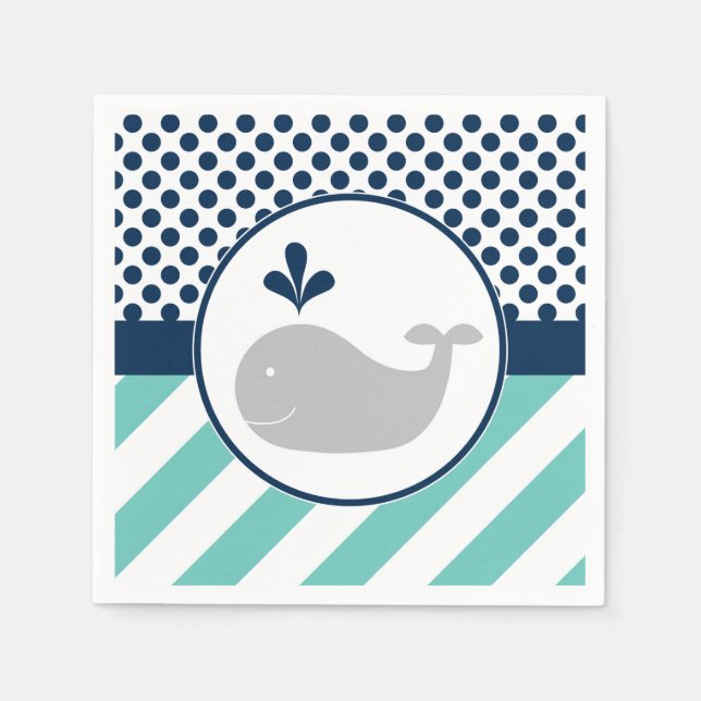 Blue Whale Baby Shower Napkins Serviette (Vorderseite)
