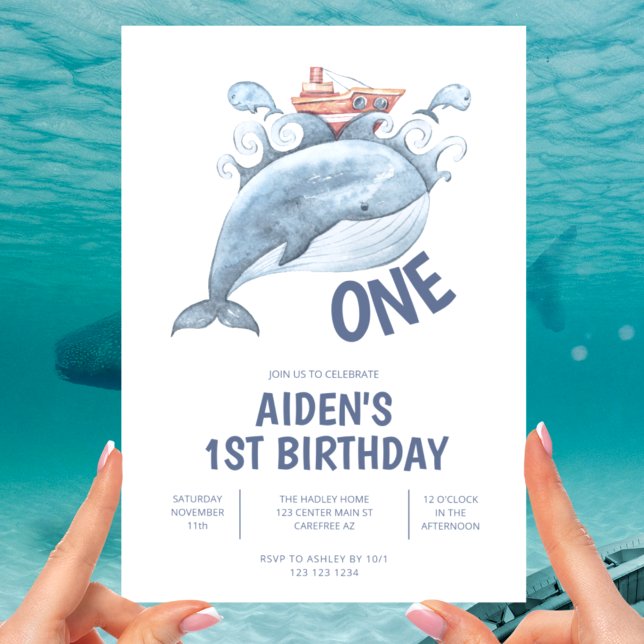 Blue Whale Boy 1. Geburtstag Einladung (Von Creator hochgeladen)