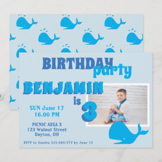 Blue Whale Boys Foto Geburtstagsparty Einladung