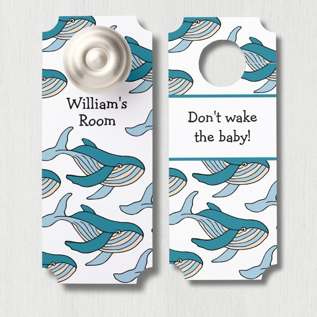 Blue Whale Boys Kinderzimmer Personalisiert Türanhänger (Blue whale personalized boys bedroom, baby boy nursery, door hanger.  Don't wake the baby!)