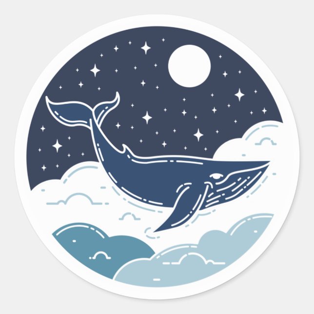 Blue Whale Dream Runder Aufkleber (Vorderseite)