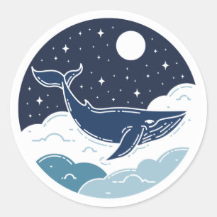 Blue Whale Dream Runder Aufkleber