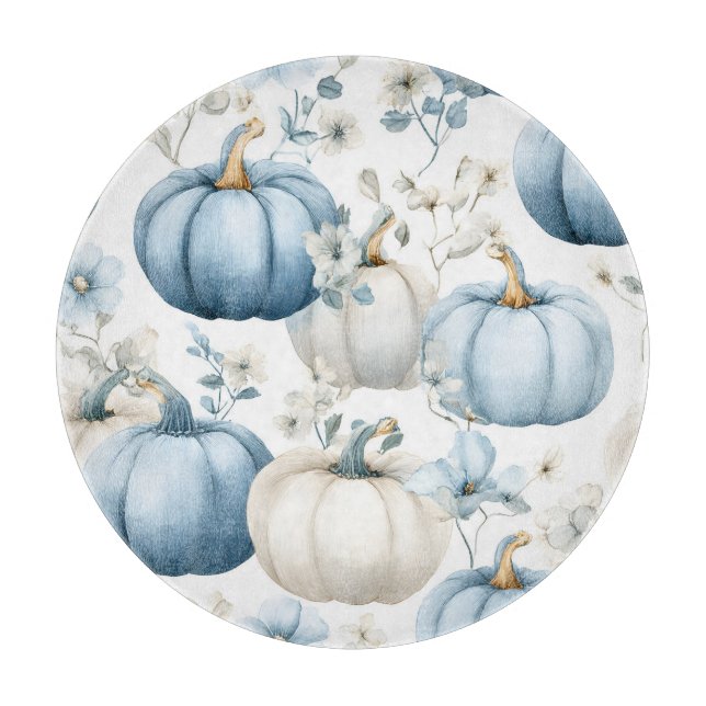 BLUE & WHALE FALL PUMPKINS & GOLD BLUME SCHNEIDEBRETT (Vorderseite)