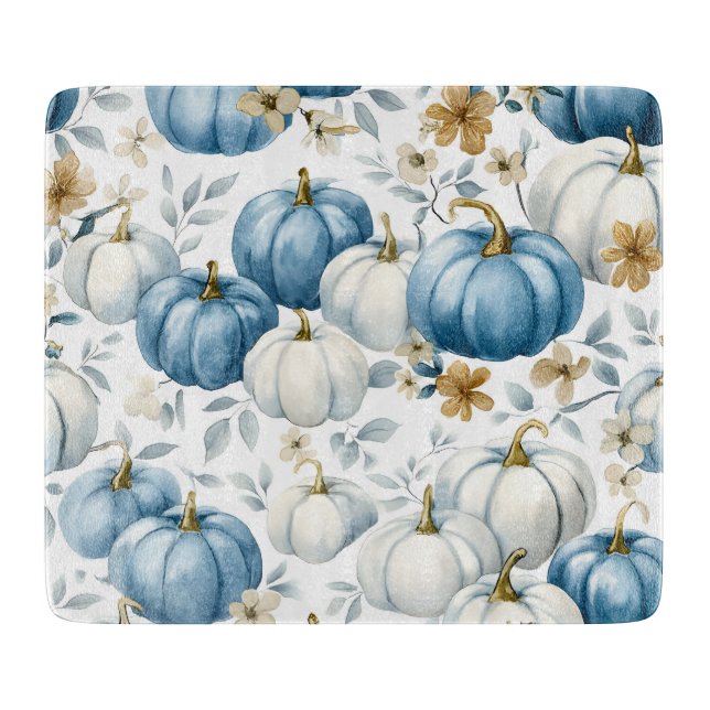 BLUE & WHALE FALL PUMPKINS & GOLD BLUME SCHNEIDEBRETT (Vorderseite)