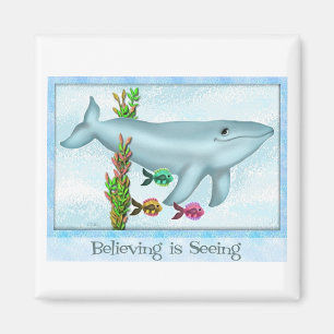 Blue Whale & Fish Friends Square Magnet