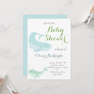 Blue Whale Green Pastel Ocean Fish Baby Dusche Einladung