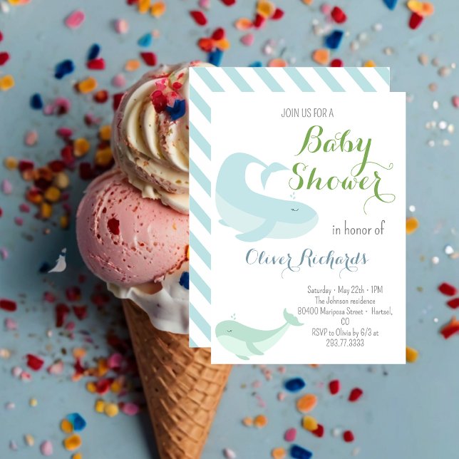 Blue Whale Green Pastel Ocean Fish Baby Dusche Einladung (Von Creator hochgeladen)