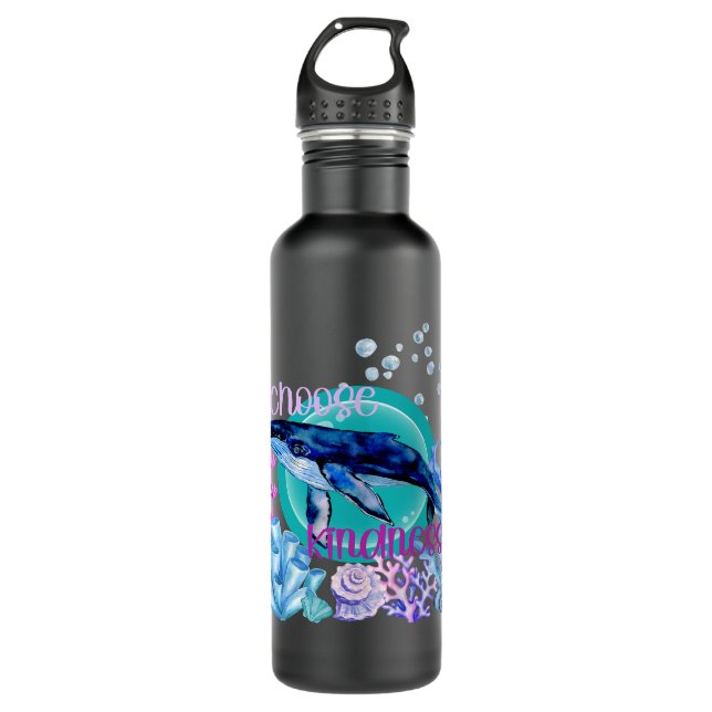 Blue Whale Lover Wählen Sie Kindness Inspirational Edelstahlflasche (Vorderseite)