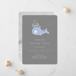 Blue Whale Monogram Baby Boy Birth Ankündigung