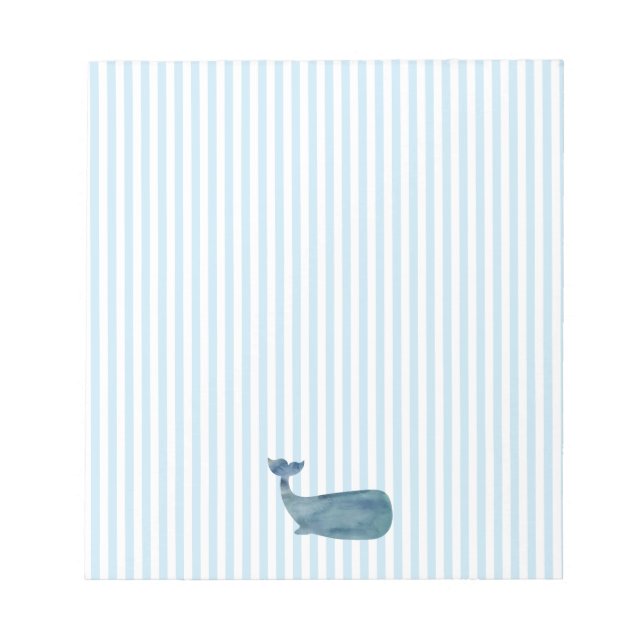 Blue Whale Nautical Blue Stripe Preppy Notizblock (Vorderseite)