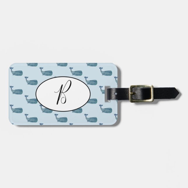 Blue Whale Nautical Luggage Tag Gepäckanhänger (Vorderseite horizontal)
