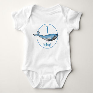 Blue Whale Nautical Navy 1. Geburtstagskinder Baby Strampler