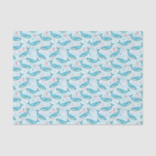 Blue Whale Nautical Ocean Beach Niedliches Meer Aq Seidenpapier (Vorderseite)