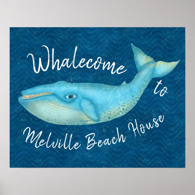 Blue Whale Nautical Whalecome | Benutzerdefiniert Poster (Vorne)