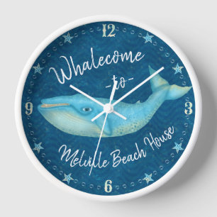 Blue Whale Nautical Whalecome   Benutzerdefiniert Uhr