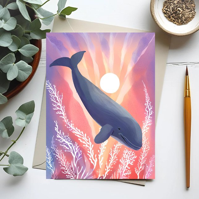 Blue Whale | Ocean Hues Watercolor Animal Card (Von Creator hochgeladen)