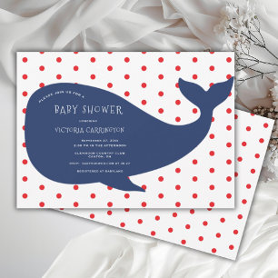 Blue Whale Red Punkt Baby Showroom Einladung