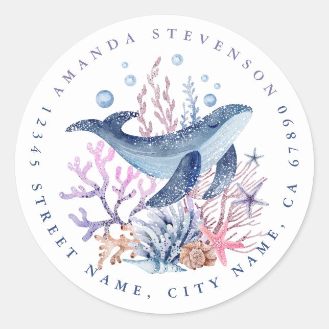 Blue Whale Round Stickers (Vorderseite)