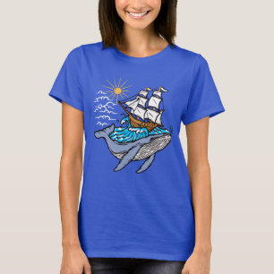 Blue Whale Segelschiff Wave Nautical Theme T-Shirt
