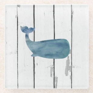 Blue Whale Shiplap Rustic Beach Deco Glasuntersetzer