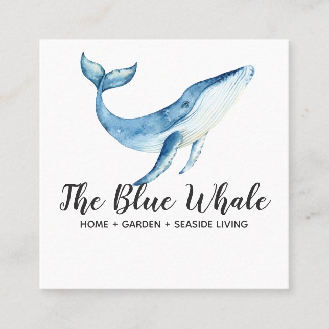 Blue Whale Square Business Card Quadratische Visitenkarte (Vorderseite)