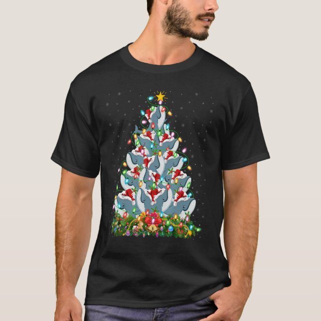 Blue Whale  Xmas Lights Santa Blue Whale Christmas T-Shirt (Vorderseite)