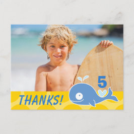 Blue Whale Yellow Dots Boy's Birthday Dank Foto Postkarte