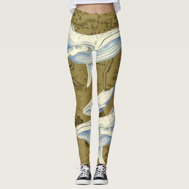 Blue Whales Family Olive Green Leggings (Vorderseite)