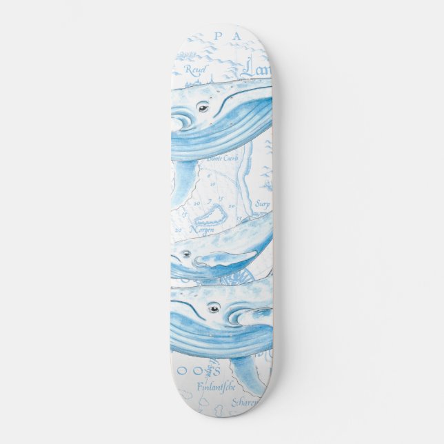 Blue Whales Family White Skateboard (Vorderseite)