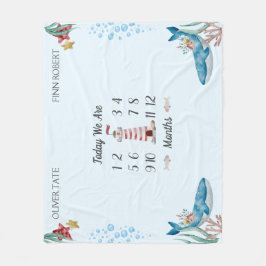 Blue Whales Twin Baby Milestone Fleecedecke