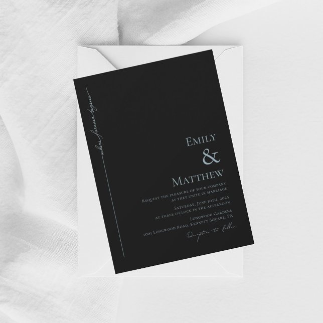 Blue Where Forever Begins Black Wedding Invitation Einladung (Von Creator hochgeladen)