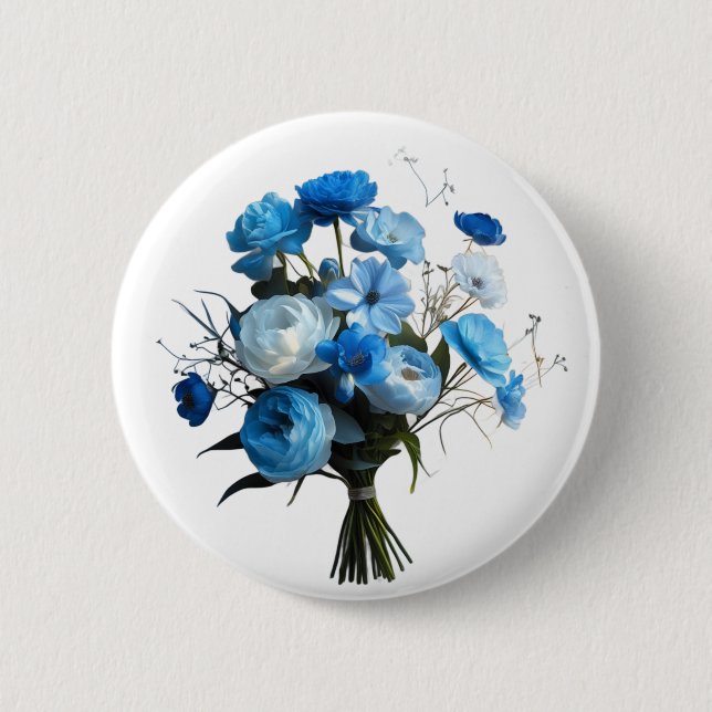 Blue & Whiite Blume Button (Vorderseite)