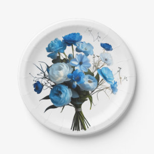 Blue & Whiite Blume Pappteller