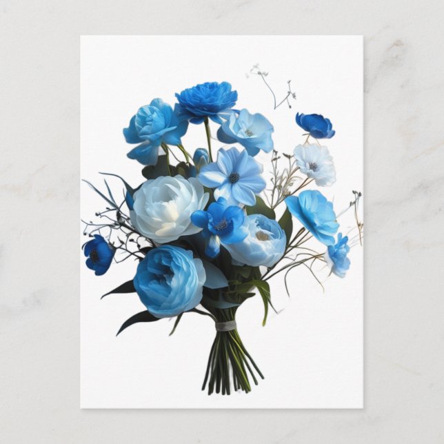 Blue & Whiite Blume Postkarte (Vorderseite)