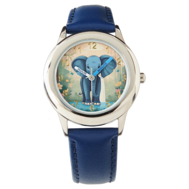 Blue Whimsical Baby Elephant, Armbanduhr (Vorderseite)