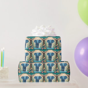 Blue Whimsical Baby Elephant, Geschenkpapier