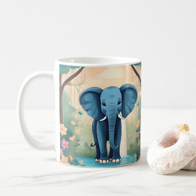 Blue Whimsical Baby Elephant, Kaffeetasse (Mit Donut)