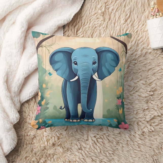 Blue Whimsical Baby Elephant, Kissen (Decke)