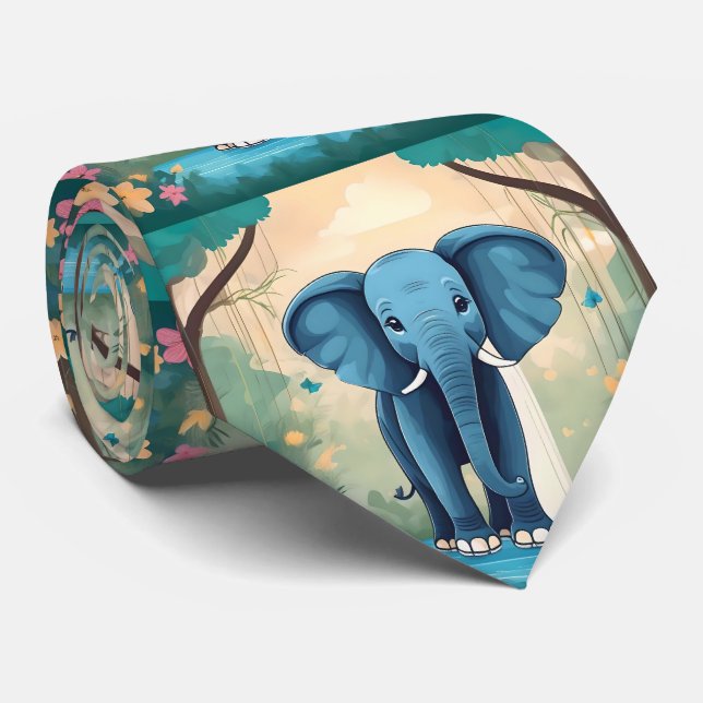 Blue Whimsical Baby Elephant, Krawatte (Gerollt)