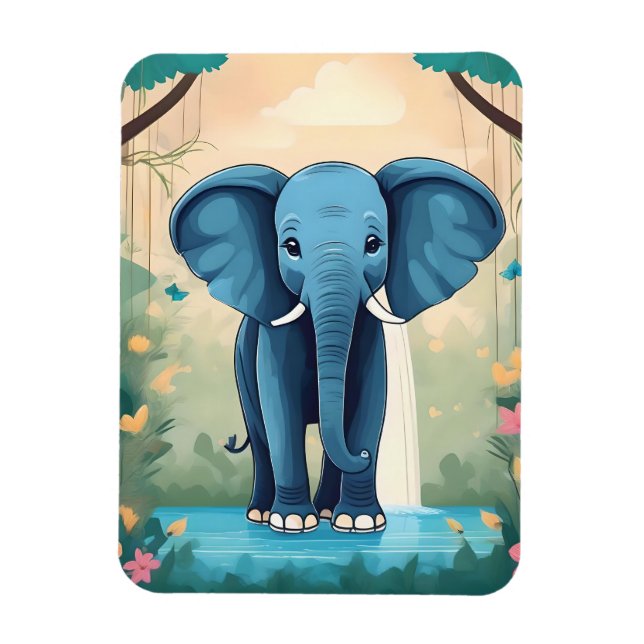 Blue Whimsical Baby Elephant, Magnet (Vertikal)