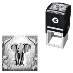 Blue Whimsical Baby Elephant, Permastempel