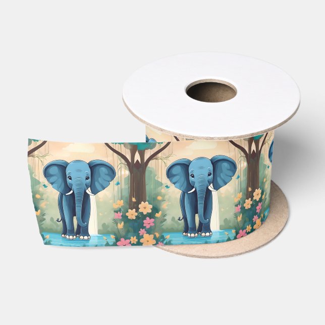 Blue Whimsical Baby Elephant, Satinband (Spule)